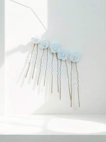 新款白色花朵陶瓷发叉，田园风发夹，新娘婚礼发饰，厂家直销情人节配饰 - 金色 - 查看 3