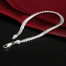 New 925 Sterling Silver 2 Pieces Full Sideways Chain Necklace Bracelet For Women Men Fashion Jewelry Sets Wedding Gift