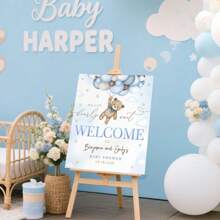 Custom Teddy Bear Welcome Sign - We Can't Wait! Baby Boy Welcome Party Decorations, Blue Pampas Grass Poster, Bohemian Hot Air Balloon Porch Decor - Editable, Frameless, Modern, Colorful, Cute (Canvas Only) - Multicolor - View 8