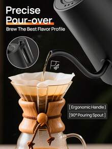 Brutelle 电鹅颈壶咖啡壶恒温电水壶热水锅炉倒茶壶1200瓦快速加热电茶壶自动关机一键保温不锈钢材质1000ML黑色 - 英規插(220-240V) - 查看 5