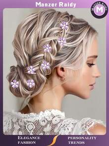 1/10/20 件水晶花发夹，夏季海滩辫子发饰，女士日常或学校佩戴，派对造型 - 紫色 - 查看 4