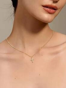 1 st korshalsband i rostfritt stål med zirkonia, lämpligt för kvinnors vardagsbruk - Guld - Visa 7