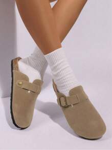 Fall/Winter Boken Women's Spring 2025 New Large-Size Closed Toe Solid Color Fashionable And Versatile Decorative Buckle Slouchy Style Sloping Heel Thick Sole Shoes,Flats,Mule