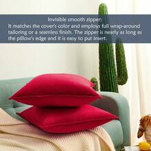 1pc Velvet Piping Square Cushion Cover Solid Color Pillow Case For Sofa Bedroom Car, 18 X 18 Inch / 45 X 45cm - Red - View 6