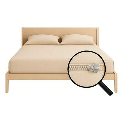 Cubre Colchón Con Cierre Individual +1 Funda C/bolsa Suave Beige Liso Individual