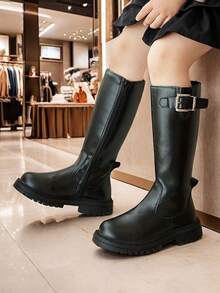 Botas altas para niñas para otoño/invierno, botas altas con cremallera lateral, botas de princesa de moda para niños, diseño minimalista, talla 27-37