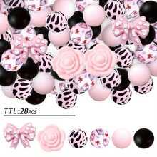 25/28/64pcs Wavy Dot Bow Silicone Bead Set - Perfect For DIY Keychain, Bracelet And Pen Accessories | Multiple Colors And Patterns, Keychain Accessories | Smooth Surface Beads - Beads & Bead Combinations - Bow Series - View 17