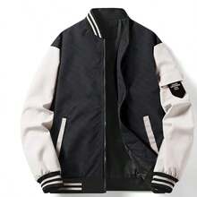 Men's Colorful Jacket With Striped Trim, Suitable For Men's Slim Jackets In Spring And Autumn, Ideal As A Gift For Family, Friends, And Husbands. - 黑色 - 查看 2