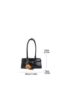 Fashionable New Women's Tote Bag, Solid Color Minimalist PU Leather Vintage Style, Suitable For Dates, Shopping, Versatile, Comes With Keychain Pendant - Black - View 3
