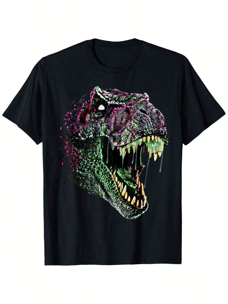T-Rex Dinosaur Gear Men's Summer Tops Casual Streetwear Hipster Hip Hop Tshirts Short Personalized Sleeve Print Topsgraphic Tees Men Shirts Streetwear White Shirt Black Shirt - 黑色 - 查看 1