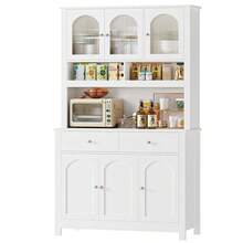 72" Kitchen Pantry Hutch Cabinet With 2 Drawers Microwave Storage Cabinet With Glass Doors And Adjustable Shelves White - trắng - Xem 4