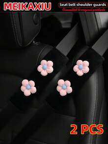MEIKAXIU 1pc/2pcs New Floral Plush Comfortable Car Seat Belt Shoulder Cover, Safety Belt Decoration, Car Decor, Fashion Business Pink For Women - Small Flower Plush Shoulder Pad - View 16