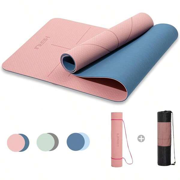 HERUI Yoga Mat Alignment Lines Anti-Slip Exercise Mat With Carrying Bag Fitness Mat For Pilates 72"L X 24"W X 0.24" Thickness For Woman Man Beginners