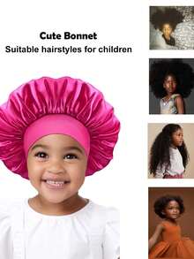 1 件儿童帽，纯色缎面丝滑弹力睡眠帽，时尚护发帽便宜旅行必备儿童节日必备婴儿帽丝缎儿童睡帽卷发自然丝质帽 - 彩色 - 查看 4