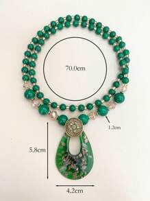 1pc Fashionable Boho Glass Water Drop Pendant Necklace,Vintage, Holiday Gift For Women