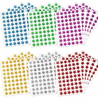 6 colori Adesivi a stella olografici, adesivi a stella luccicanti in stagnola per bambini, per grafici di comportamento, forniture per insegnanti e studenti a scuola, diametro 0,6 pollici