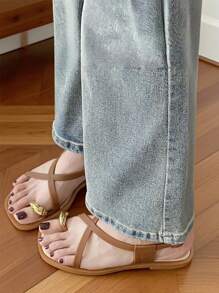 Women's Flat Sandals, Metallic Elegant Party Vacation Avant-Garde Fashion Basic Casual Beach Cute Fairy Wedding Outdoor Sexy Chinese Style Gorgeous Street Cute Comfortable PVC Women's Sandals With Buckle Criss-Cross Flat Sandals For Beach, Holiday, Wedding, School, Office, Home, Outdoor, Summer