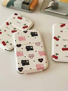 1pc Cute Compact Portable Cherry Makeup Mirror, Foldable Desk Cosmetic Mirror, Cartoon Style Mirror For Students,Cheap,Stocking Stuffers,Makeup,Makeup Tools,Cheap Stuff,Gifts,Gifts For Women,Christmas Gifts,Giveaways,Travel,Cheap Stuff,Travel Essential - Multicolor - View 3