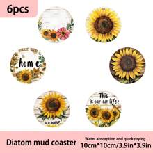 1套/4件/6件夏季向日葵和图案图案硅藻泥杯垫，咖啡杯垫，家庭和餐厅多场合装饰，节日送礼，餐桌装饰，野餐装饰，主题派对装饰。