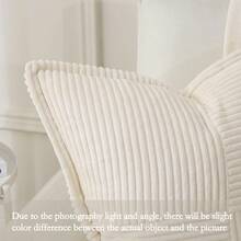 1入組無內芯的純色坐墊套,鍵鈕絨布沙發枕套,家居裝飾 - 米色 - 查看 3