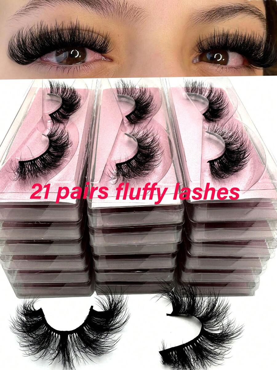 10/16/21 Pairs Fluffy&Thick 3D False Eyelashes With Glitter Paper Box,Lashes Bulk Christmas Gifts,3D Cat Eye Eyelashes Natural Soft,Protable, Makeup Manga Lashes,Dramatic Messy Mink Lashes Wispy, Individual Package Faux Mink Lashes Wholesale - 黑色 - 查看 1