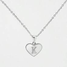 1pc Personalized Heart-Shaped White Shell Initial Necklace Stainless Steel Non Tarnish Women Letter Necklace