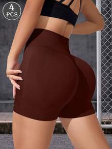 4pcs Women's Seamless Sports Shorts, Tummy Control & Butt-Lifting Yoga Boxer Briefs. - Nhiều màu - Xem 4