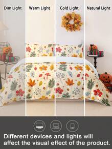 3pcs/Set Halloween Maple Leaves Pumpkin Digital Print Duvet Cover Set(1 Duvet Cover & 2 Pillowcase)Soft And Skin-Friendly Duvet Cover Bedding Set For Home, All Season Bed Sheets Set Halloween Gift - Multicolor - View 8