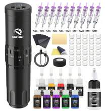 DQFART All-In-One Rotatable Tattoo Gun Kit With 1500MAH Power Tattoo Machine, 10 Tattoo Inks, Tattoo Diluent And A Variety Of Tattoo Supplies. A Complete Tattoo Kit Suitable For Beginners And Tattoo Artists