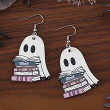 1pc Cute Book Pendant Earrings, Vintage Wooden Gothic Style Double-Sided Women Jewelry, Stainless Steel Earring Studs, Perfect Gift For Book Lovers