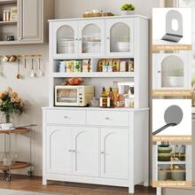 72" Kitchen Pantry Hutch Cabinet With 2 Drawers Microwave Storage Cabinet With Glass Doors And Adjustable Shelves White - trắng - Xem 2