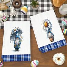 2/4/6/48pcs Soft Kitchen Towels/Hand Towels With Small White Flower & Gnome Prints, Multi-Purpose, Quick Drying Dish Cloths, Suitable For Kitchen, Celebrations, Weddings, Decorations