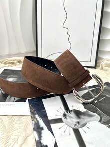 1 件纯色 PU 皮革复古做旧银扣性感黑棕色绒面牛仔风格男女通用腰带配饰，适合所有季节夏季、学校秋季、秋季、万圣节 - 彩色 - 查看 9