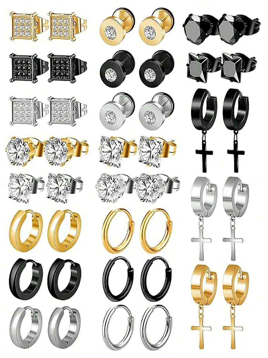 5 件/10 件/21 件/套时尚不锈钢耳钉套装，钛钢水钻高品质耳环套装，适合男女日常佩戴