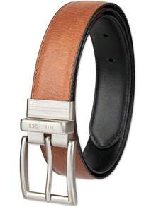 Cinturón reversible para hombre y alto con hebilla de níquel pulido - Coñac/Negro - Ver 9