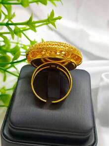 1pc Fashion Elegant Popular Cross-Border Exquisite 3D Carved Plated Gold Ring, Middle East Dubai Europe & Africa Bridal Wedding Party Dress Accessory Holiday Gift Everyday Jewelry, Adjustable Size