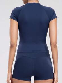 1 Piece Summer Women's Short Sleeve Sportssuit Suisder Top High Waist Yoga Shorts Quick Dry Set For Holiday, Travel Work, Sportswear, Women's Gym Sportswear