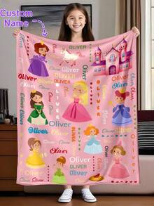 个性化水彩公主毯，定制名字女婴羊毛毯，公主生日儿童礼物，公主人物被子 RE - 彩色 - 查看 2
