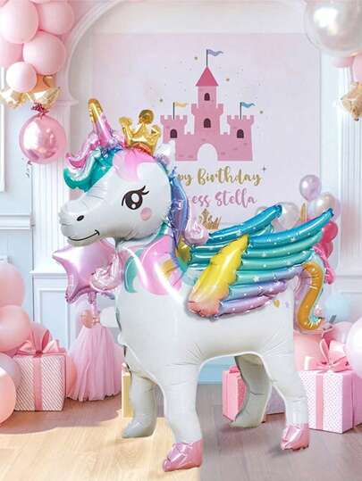 1 pieza Globo de lámina 4D de unicornio de pie y 25 piezas de globos de látex de colores tipo macarrón. Diseño de unicornio de pie con corona. Globos de látex de colores rosa, azul, amarillo, morado y verde. Para decoraciones de fiesta de cumpleaños, globos de lámina de animales, fiesta temática de macarrones, decoración de fiesta de animales, suministros para fiestas, fiesta de cumpleaños temática de unicornio, gender reveal, regalos para fiesta de cumpleaños