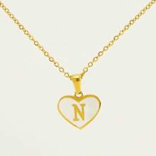 1pc Personalized Heart-Shaped White Shell Initial Necklace Stainless Steel Non Tarnish Women Letter Necklace