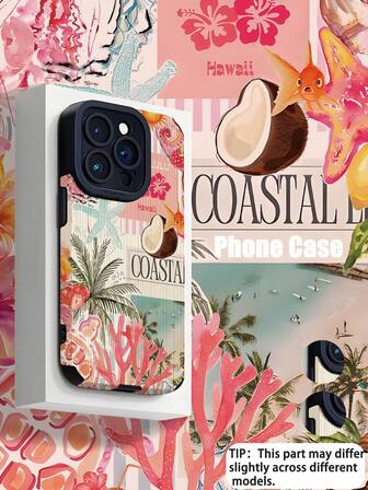 Plant 1pc Summer Coconut Tree Pattern Vertical Faux Leather Anti-Fall Anti-Fingerprint Shockproof Phone Case, Compatible With Apple And Models