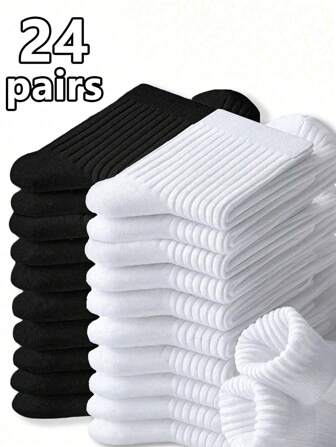 6/12/24 Pairs Of Black And White Children's Socks Suitable For Daily Life, Versatile For Boys And Girls, Children's Socks For School Season