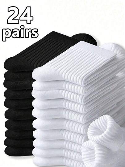 6/12/24 Pairs Of Black And White Children's Socks Suitable For Daily Life, Versatile For Boys And Girls, Children's Socks For School Season