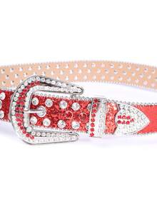 Punk Western Crystal Studded Belt, Luxury Handmade Sparkling Crystal Glitter Metal Buckle Cowboy Jeans Waist Belt For Men And Women - Gold - View 9