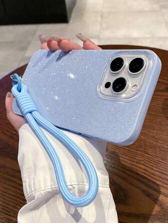 1 pulsera circular azul + Soporte de tarjeta de metal triangular + 1 funda de teléfono con brillo minimalista IMD con orificio grande para cámara, funda de teléfono de TPU azul de lujo resistente a golpes y a prueba de agua, compatible con Apple/Series, resistente a arañazos