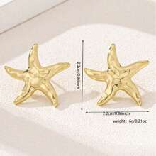1 Pair Geometric Pearl & Starfish Stud Earrings - Vàng B - Xem 4