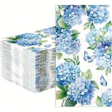 100 Pcs Hydrangea Paper Napkins 2 Ply Watercolor Blue Floral Butterfly Disposable Absorbent Hand Towels Spring Guest Napkins For Seasonal Wedding Lunch Dinner Bathroom Kitchen Supplies Decorations - 100Pcs Blue Hydrangea Paper Napkins - 查看 1