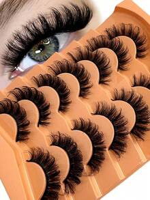 7 Pairs Of Faux Mink Fluffy Russian Volume DD Curl False Eyelashes, Dramatic Mink Lashes For Long Lasting Cat Eye & Corner Lift, Suitable For Beginners, Reusable Strip Lashes,Lashes,Eyelashes,Fake Lashes - 俄羅斯條狀假睫毛 - 查看 8