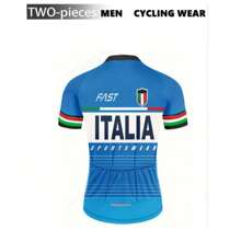 3D印花意大利图案男士骑行服套装，包括骑行背带短裤，运动服饰，速干透气，反光条纹，3个后袋 - 寶藍色 - 查看 3