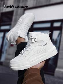 Men's Fashion Letter Print Color Block Lace Up High Top Casual Sports Sneakers, Versatile Couple Walking Shoes